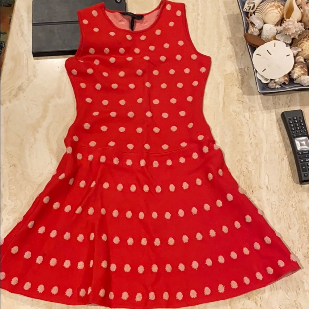 BCBG Maxazria red dot stretchy sleeveless dress